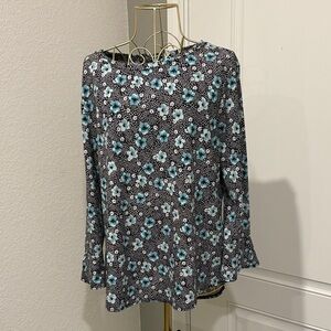 Elle Black and Blue Floral Blouse Hi-Lo